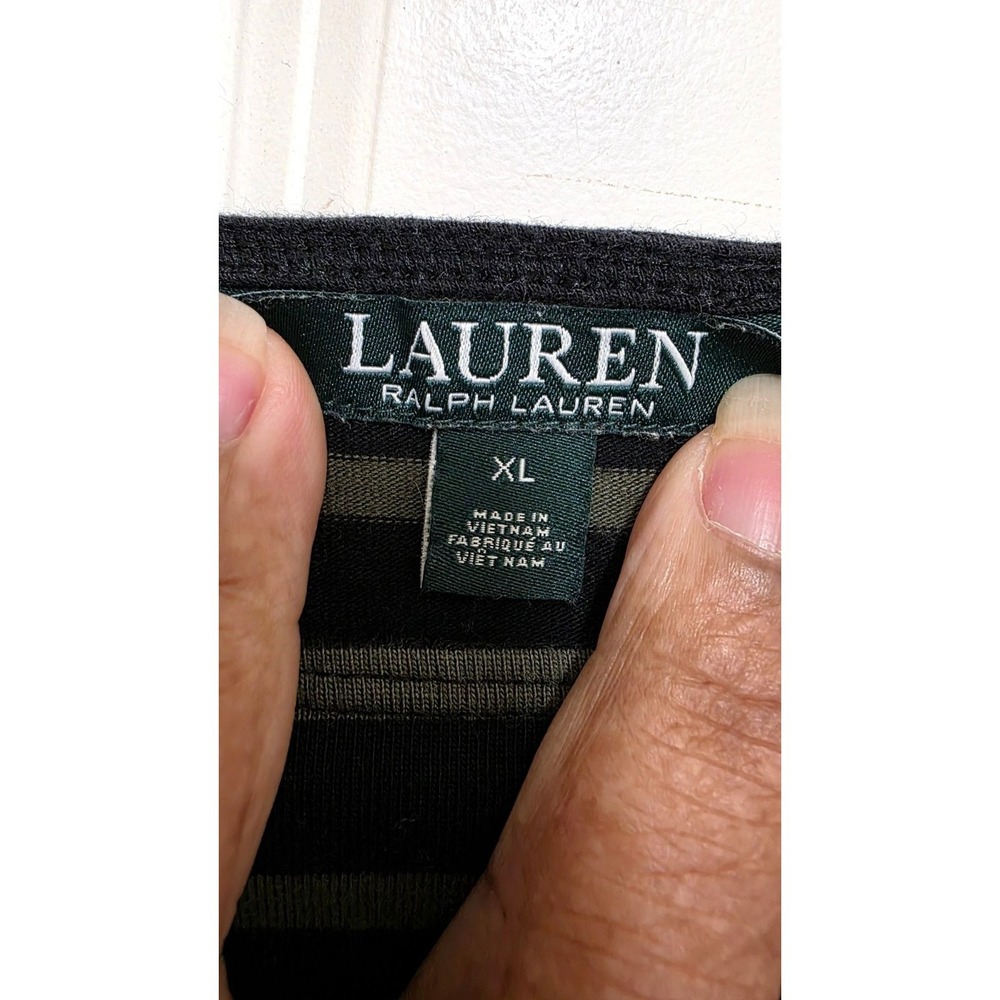 Lauren Ralph Lauren Women Black & Green Striped Long Sleeve Shirt W/ Pocket XL - Picture 6 of 7